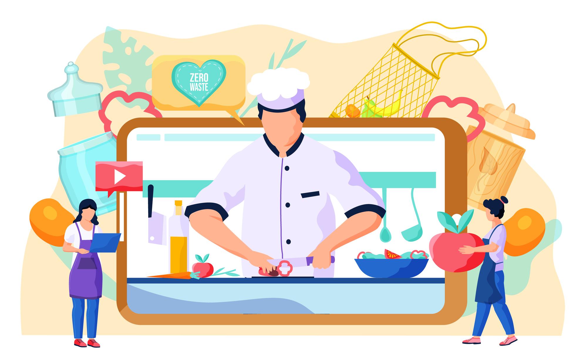 Small workshop kitchen with chef and student